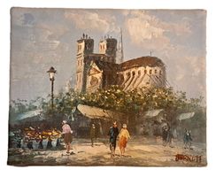 altes Ölgemälde Frankreich Strassenbild C.Burnett