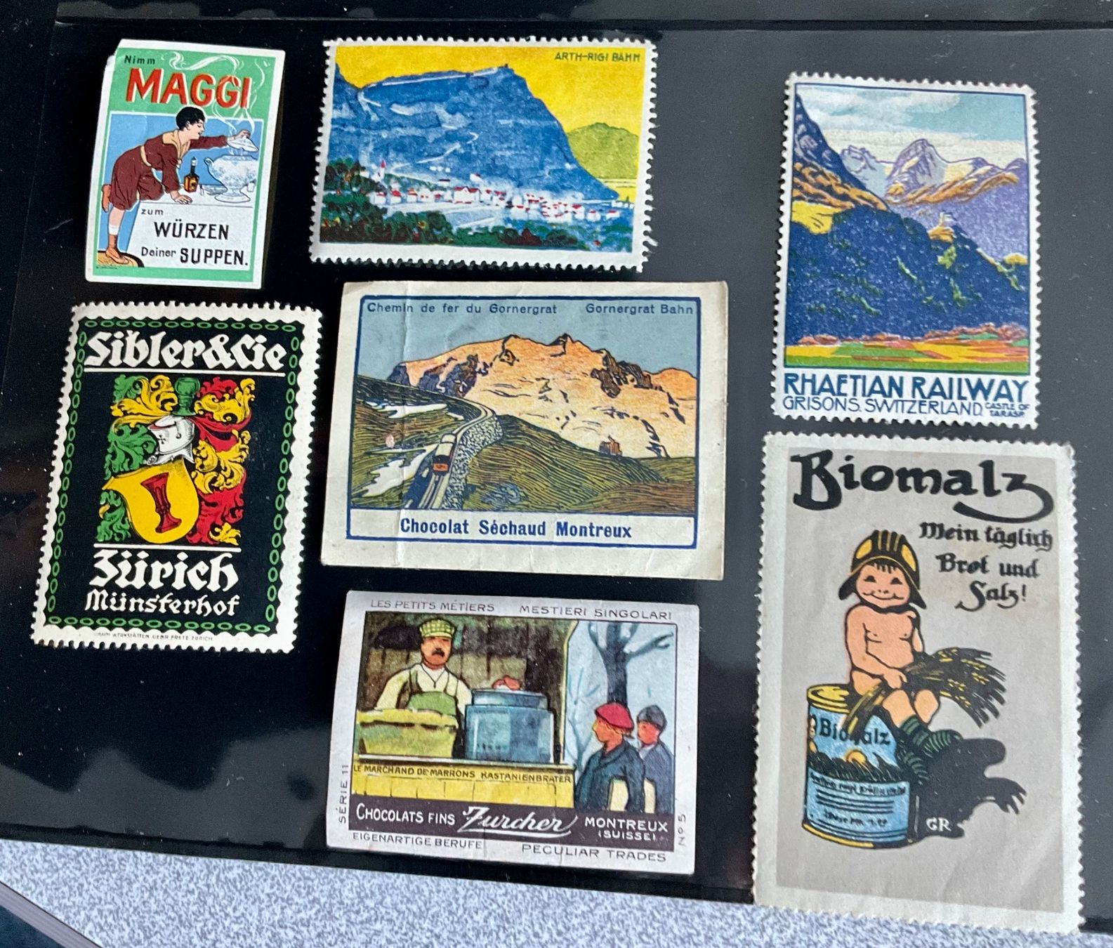 Alle Briefmarken: 7 alte Schweizer Werbe-Vignetten,Diverse – Gebraucht aus schlieren von Retton