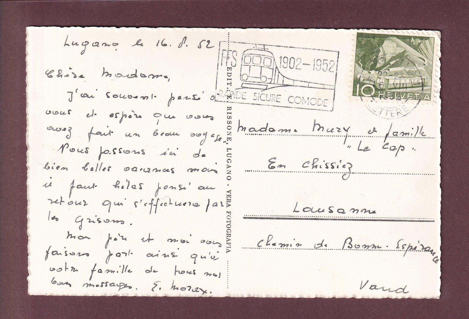 Cartes postales: LUGANO - Il quai da notte - 1952 – D'occasion à Pully par nicecards 1