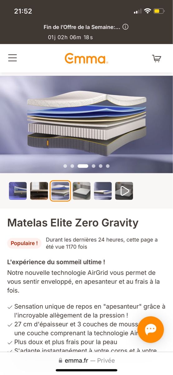 Emma Materassi: Matelas Emma Elite Zero Gravity 180x200 cm - Comme Neuf! – Nuovo e nell'imballaggio originale da Boécourt venduto da jor_5mmy 1