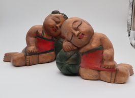 Vintage Thai Holzfiguren "Glückskinder"