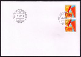 1995_887A_A-POST 90 Rp._Senkrechtes PAAR aus FASER-Bogen_FDC