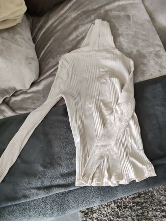 Rippstrick Pullover Rollkragen Creme Grösse L leicht getrage