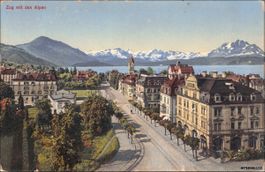 Zug // circa 1910 Zug mit den Alpen