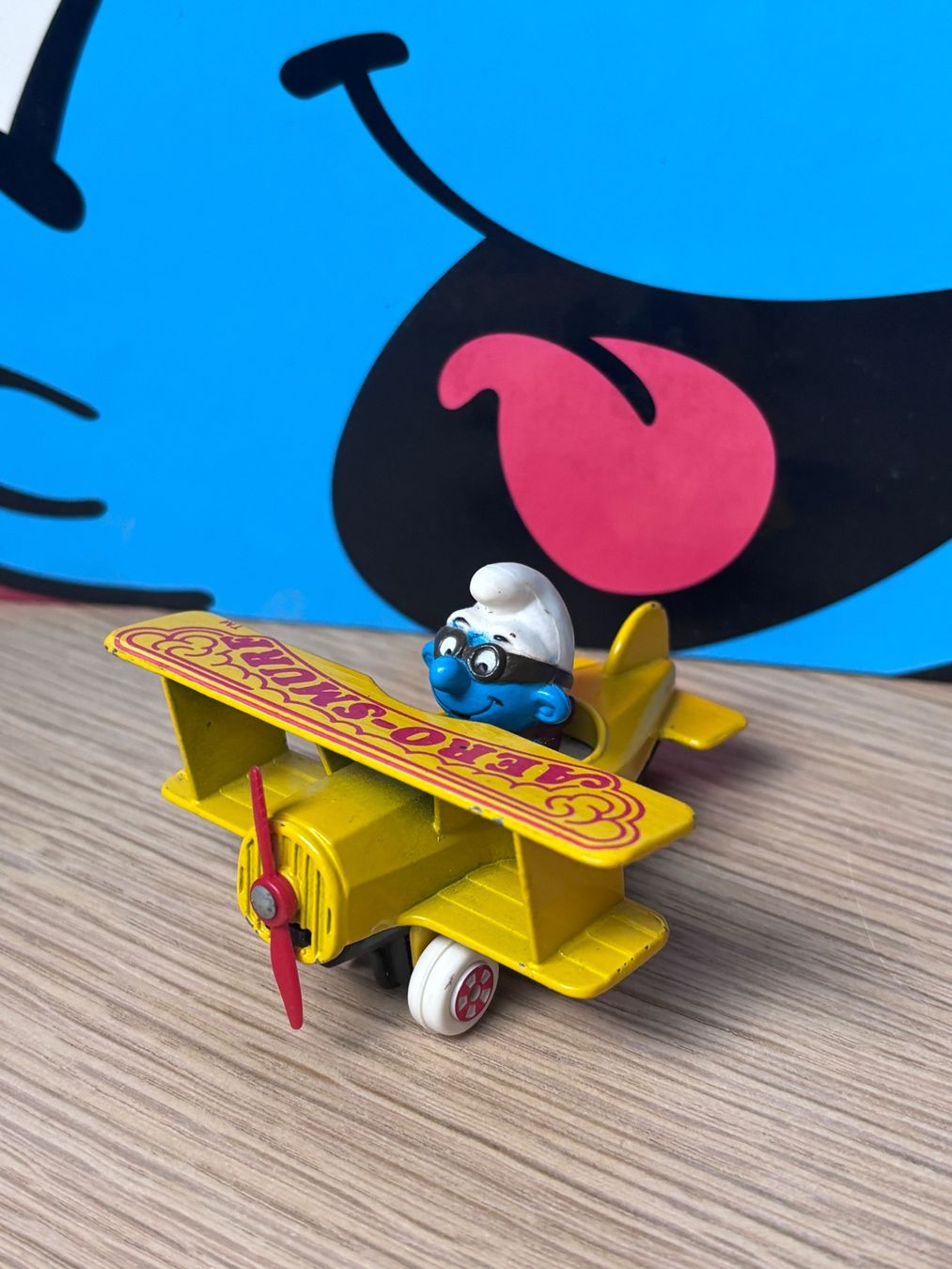 Figurines: Metall-Flugzeug mit Schlumpf / USA 1982 – D'occasion à Lyss par Duckszone