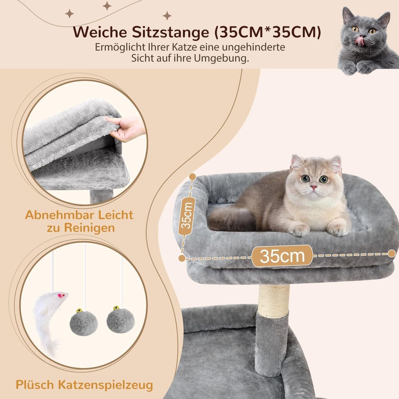 Tiragraffi: Katzen Kratzbaum Katzenbaum XXL 193cm Plattform hellgrau – Nuovo e nell'imballaggio originale da Wittenbach venduto da VELARO 6