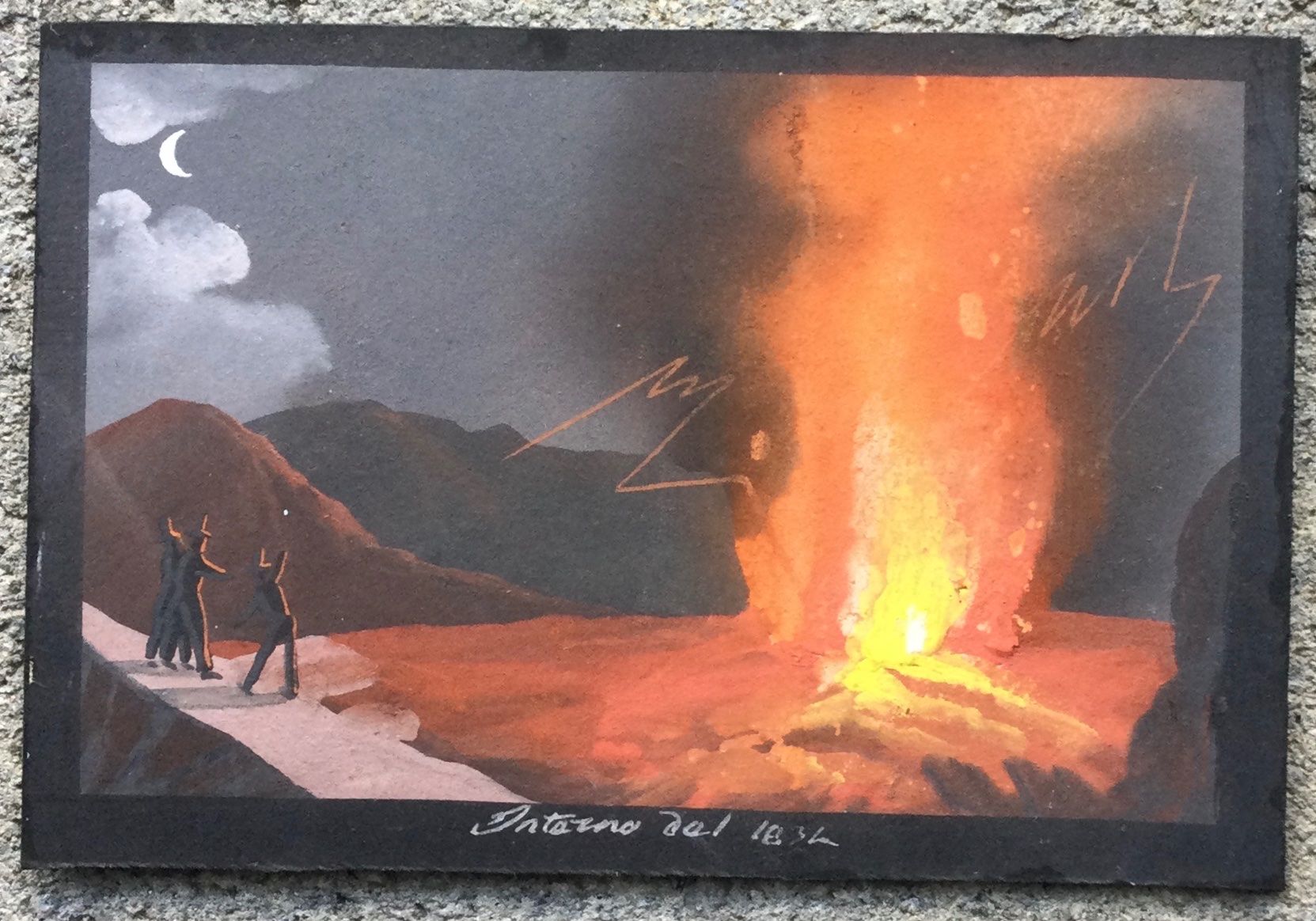 Gemälde: Antike Napoli Vulkan Gouache Gemälde – Gebraucht aus Root von