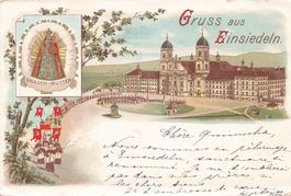 Einsiedeln SZ Kloster und Prozession Litho