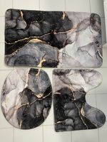 3-teiliges Badezimmerteppich-Set im Schwarz-Gold-Marmor-Desi