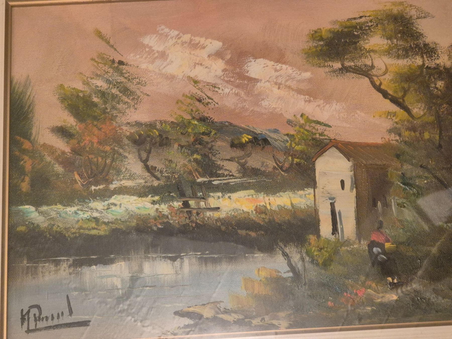 Gemälde: Gemälde Landschaft mit Haus und Fluss gebraucht – Gebraucht aus Wetzikon ZH von byggy 1