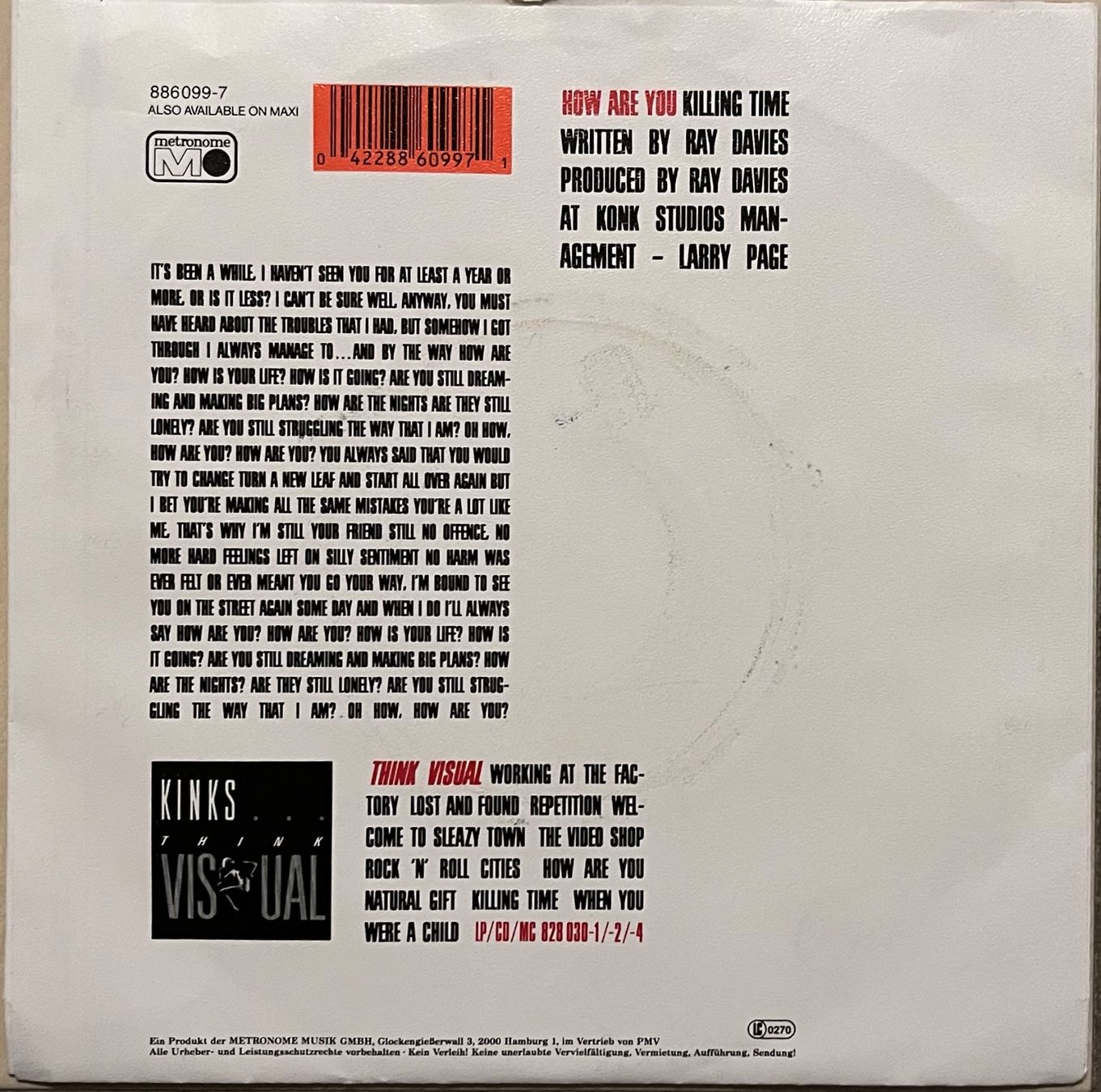 Vinyles: THE KINKS - HOW ARE YOU – D'occasion à Bussigny par vinyl-pas-cher 1