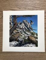 Original Bild Geier / Raubvogel vor Alpen, handgemalt