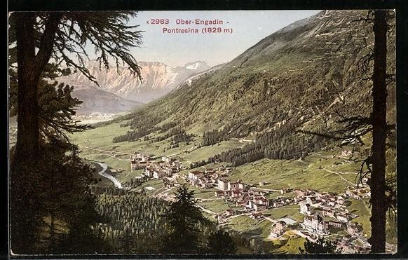 Cartoline postali: Pontresina /Ober-Engadin, Totalansicht m – Usato da Berlin venduto da bartko-reher