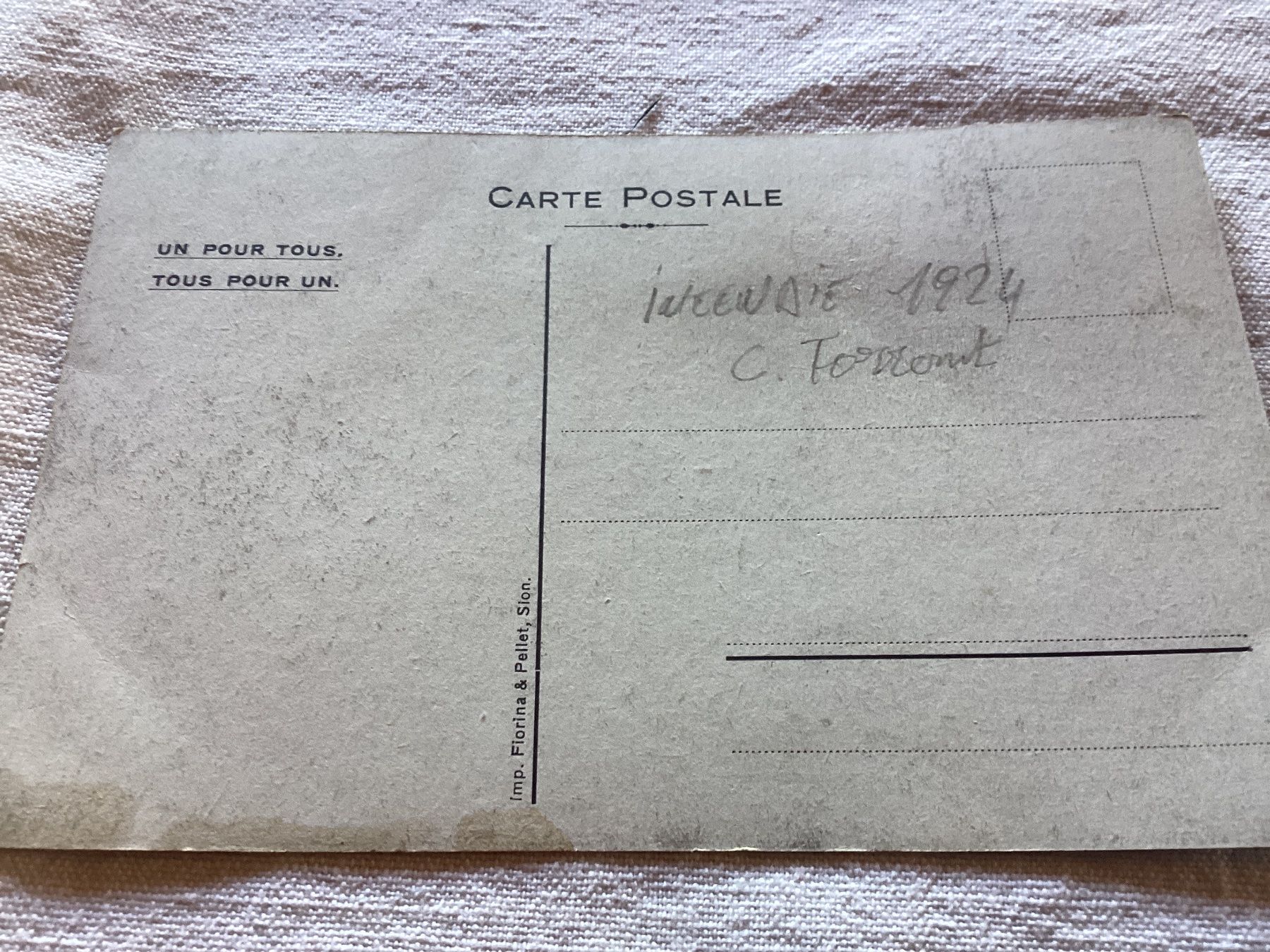 Cartoline postali: ARBAZ incendie 1924 – Usato da Luc (Ayent) venduto da Rebouille 1