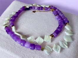 Unikat 💎 Neue Halskette mit Amethyst und Perlmutt
