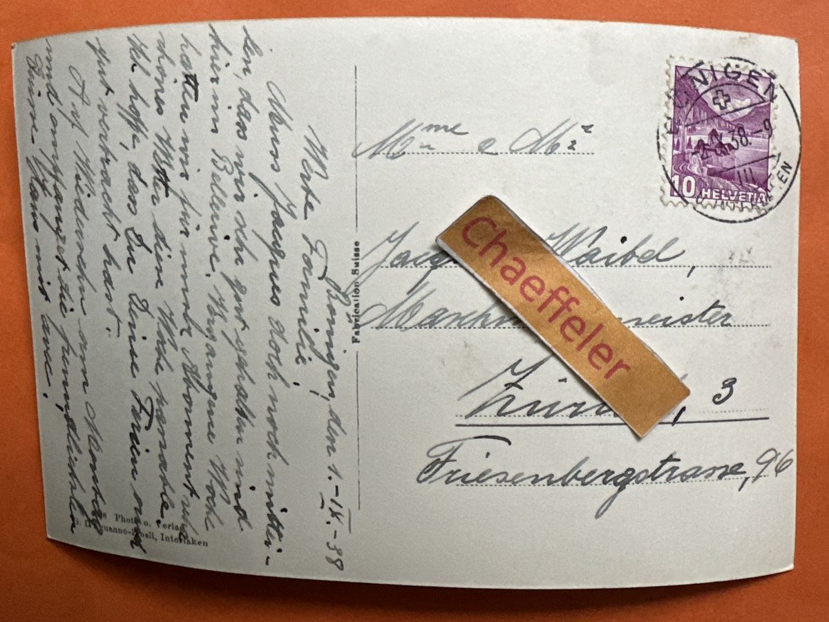 Cartoline postali: 1938 Die Jungfrau – Usato da Zürich venduto da Chaeffeler 1