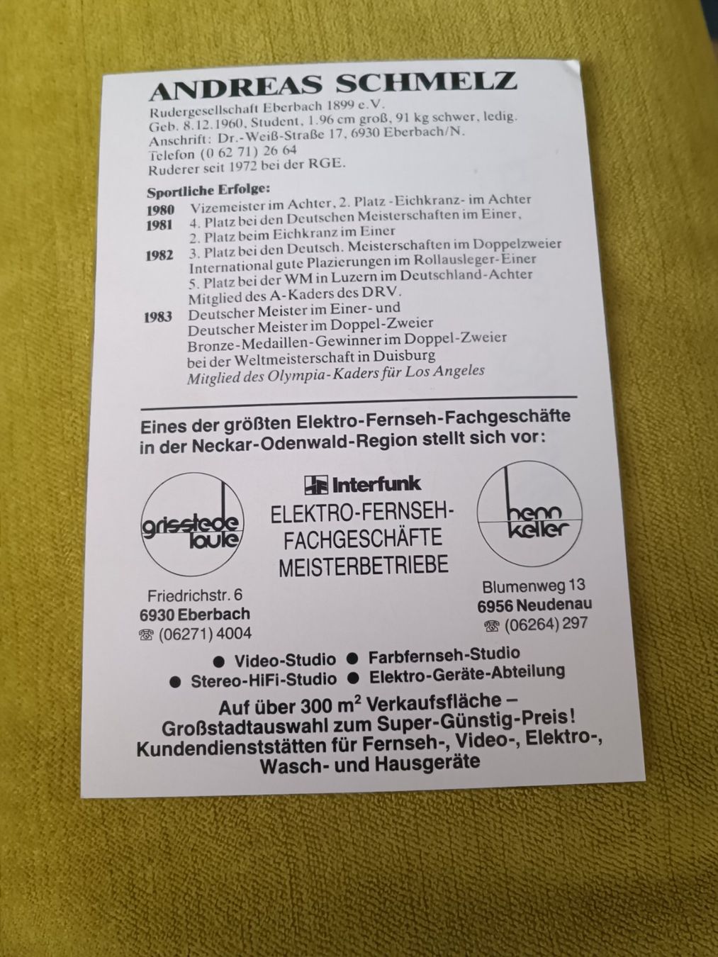 Autografi: Andreas Schmelz - Rudern - WM Silber – Usato da Menziken venduto da Autogramme 1