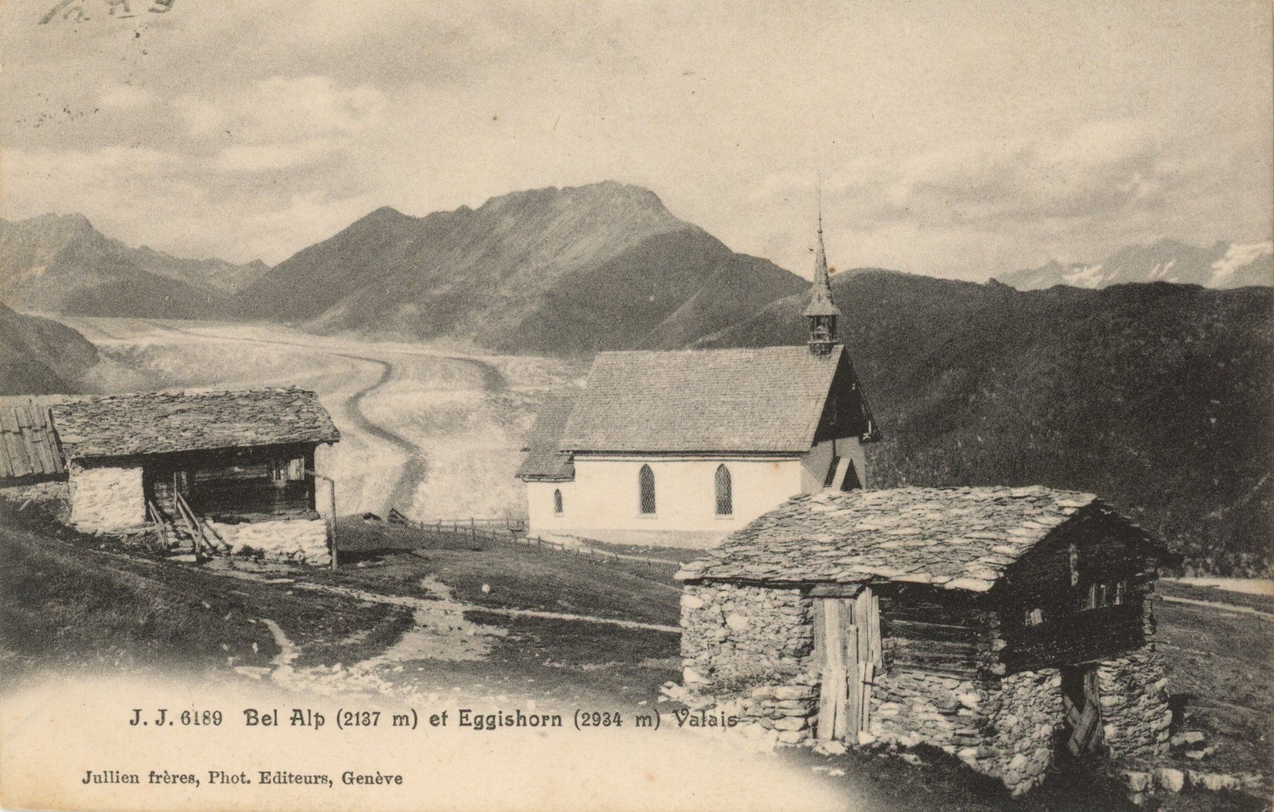 Cartoline postali: Belalp  VS  ob Blatten / Naters mit Eggishorn     um 1907 – Usato da Brig venduto da Valcards54