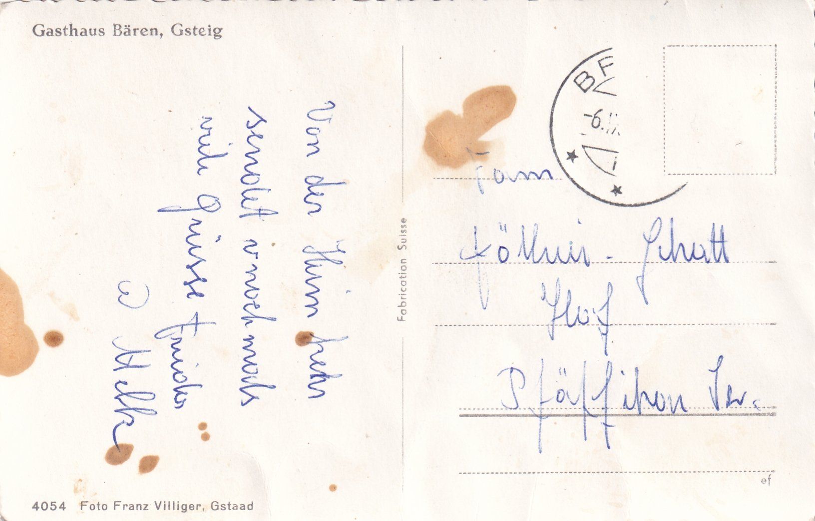 Cartoline postali: Gsteig - Gasthaus Bären /ay – Usato da Hombrechtikon venduto da Rudolf07 1