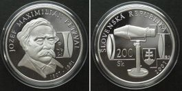 SLOWAKEI 200 Korun 2007, JOSEF PETZVAL, Silber PP