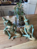 Statuen 2er Set Asien Stil sitzend blau gold patin