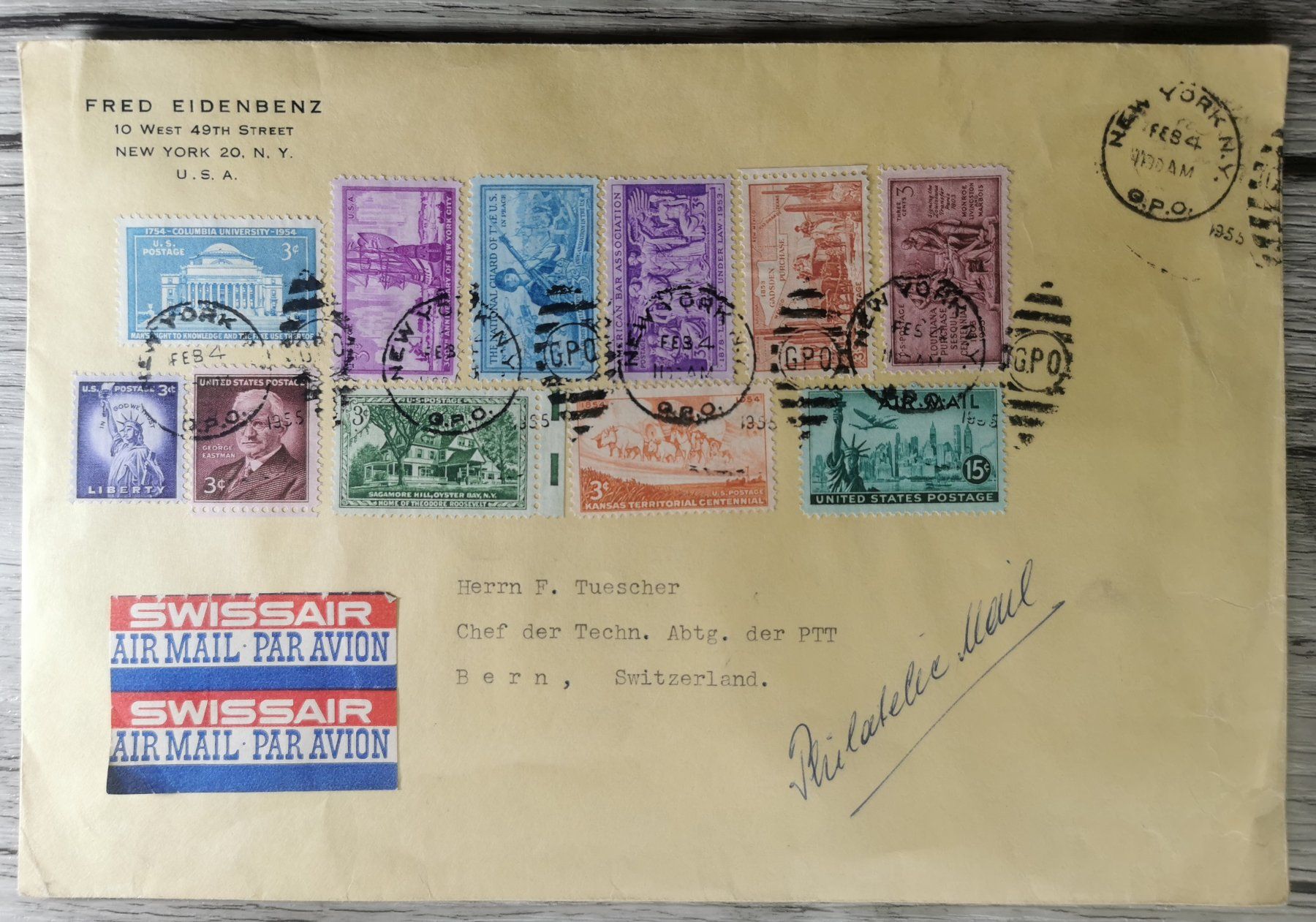 Tutti i francobolli: TR100 Enveloppe + Timbre USA 1955 Grand Format – Usato da Cousset venduto da Patrick_Collections