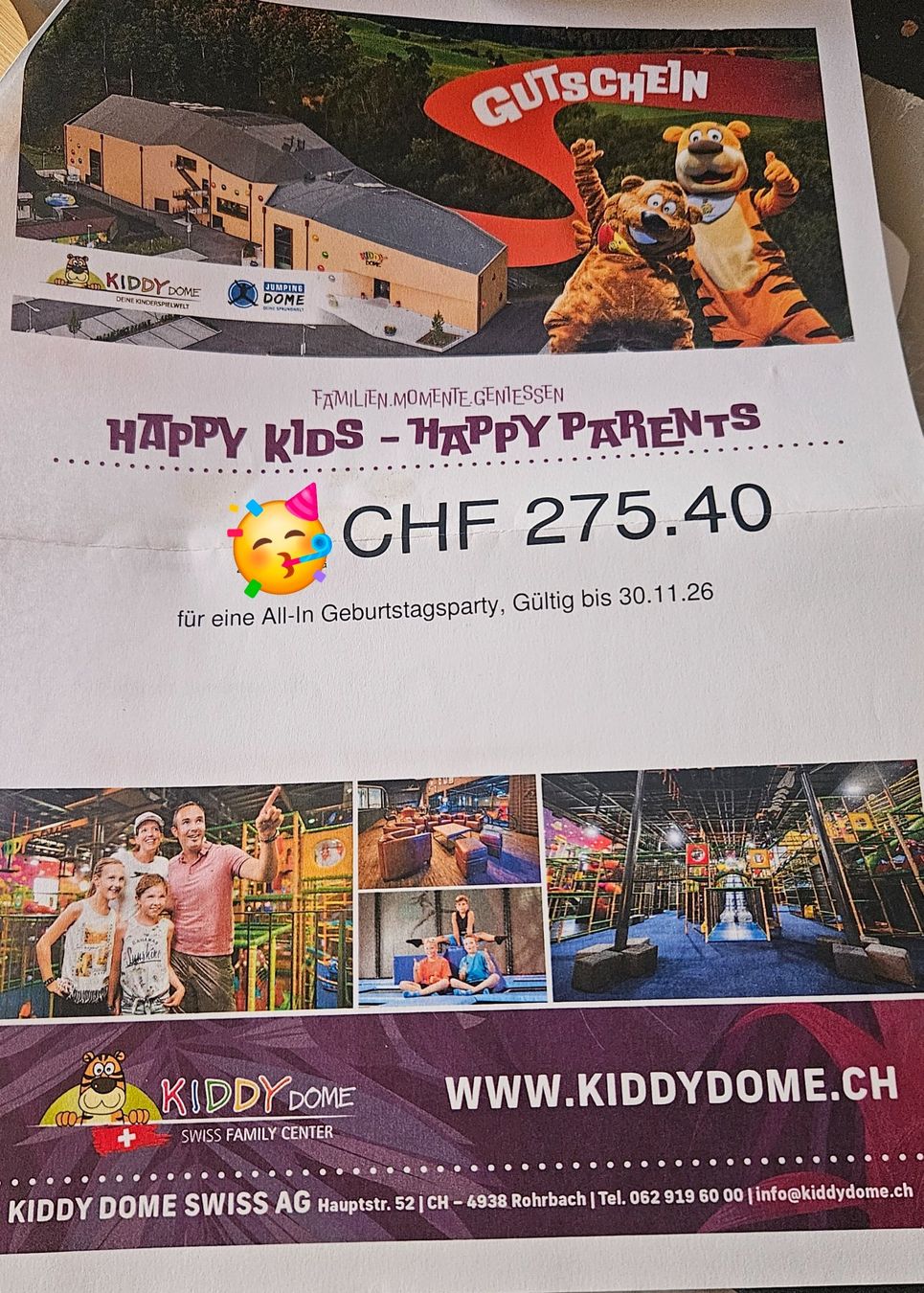 Gutscheine: KIDDYDOME Geburtstagsparty – Gebraucht aus Brienz BE von steffi.114
