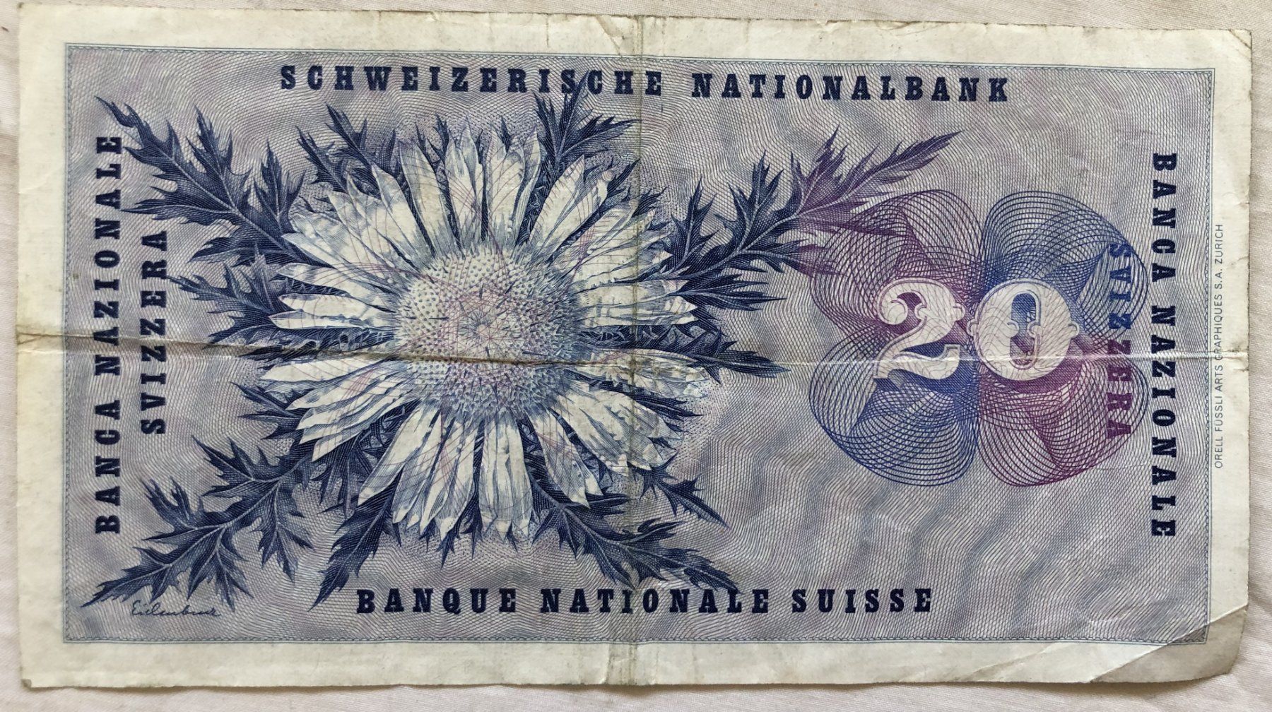 Banknoten: Schweizer Banknote - 20 Franken - 1961 – Gebraucht aus Schaffhausen von durruti 1