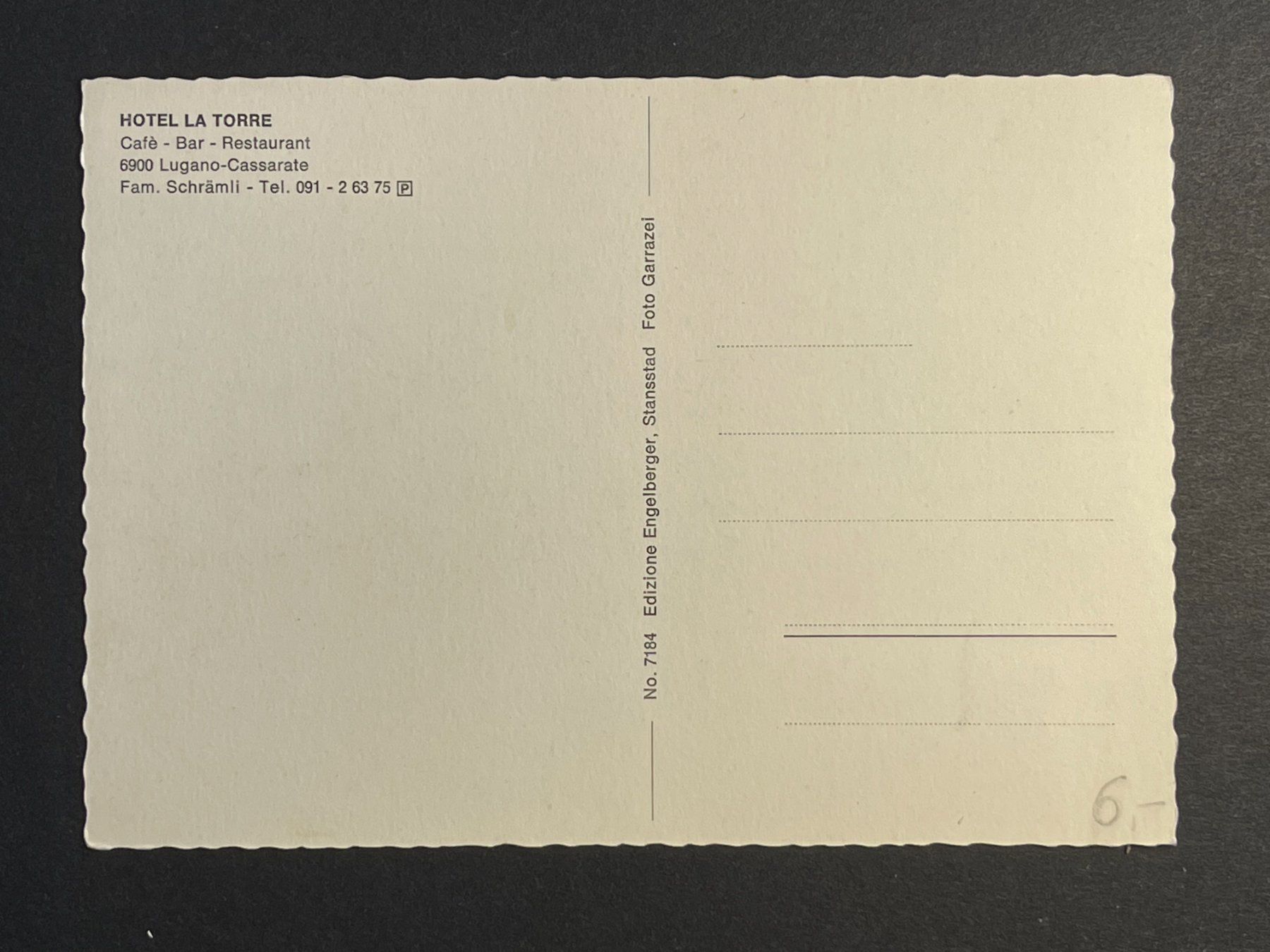 Cartoline postali: Lugano - Hotel La Torre – Usato da Steg VS venduto da danwer74 1