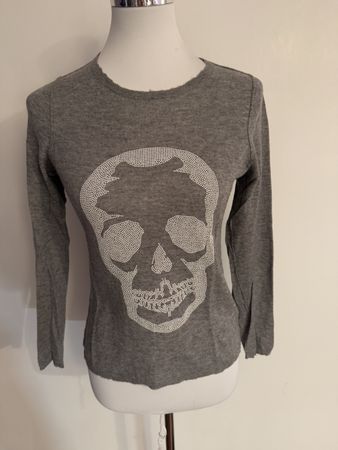 Zadig&Voltaire Pullover Totenkopf Glitzer XS grau elegant