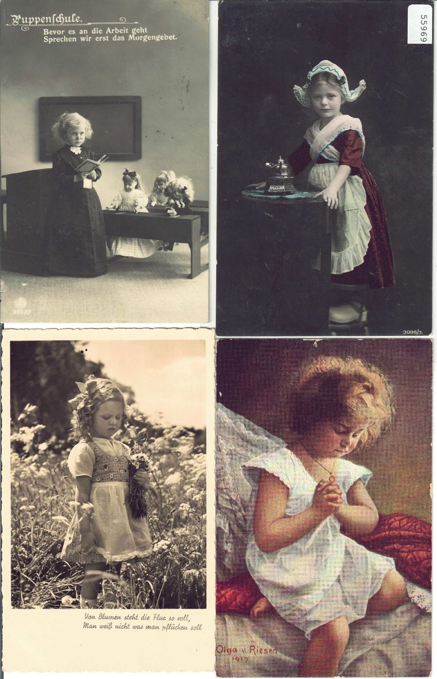Cartoline postali: 4 AK - Kleine Mädchen - petites filles – Usato da Ettingen venduto da Kartenplanet