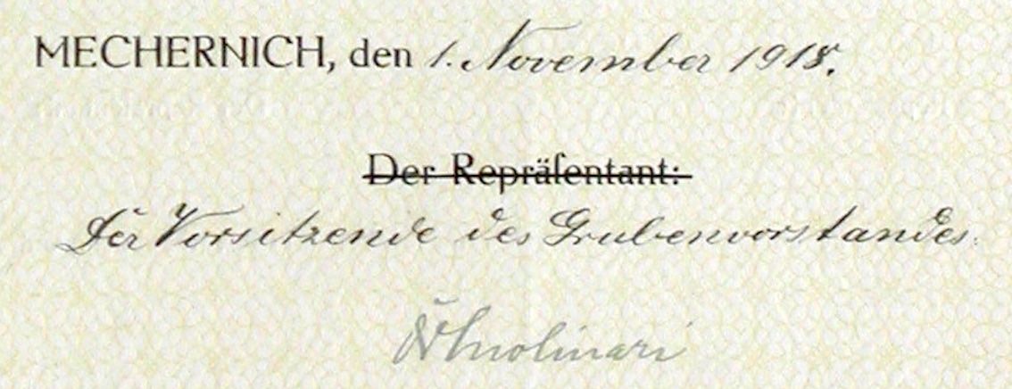 Dokumente: Gewerkschaft Mechernicher Werke, Mechernich - 1918 – Gebraucht aus Solothurn von Sgasche 1