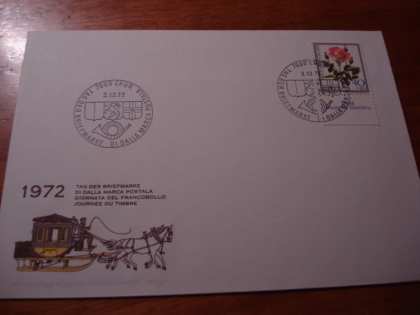 Tous les timbres: Tag der Briefmarke 1972, Chur,  Brief – D'occasion à Niederwil AG par morostahu