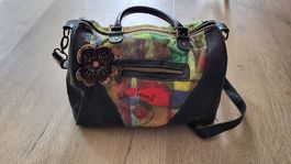 Sac desigual tissu et simili cuir bandoulière amovible