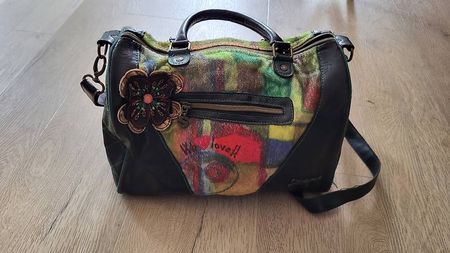Sac desigual tissu et simili cuir bandoulière amovible