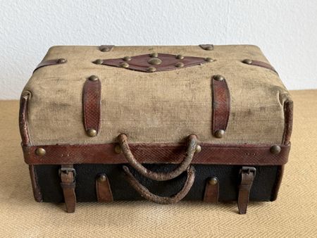 Antiker kleiner Koffer Leder / Tuch