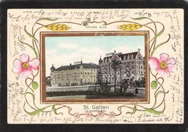 Prägekarte : St. Gallen , St. Leonardstrasse , gel. 1904