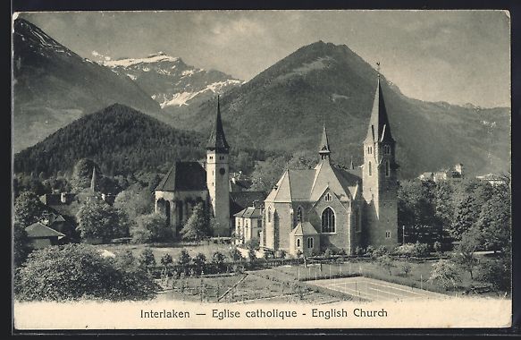 Cartoline postali: Interlaken, Katholische Kirche - Eglise  – Usato da Berlin venduto da bartko-reher