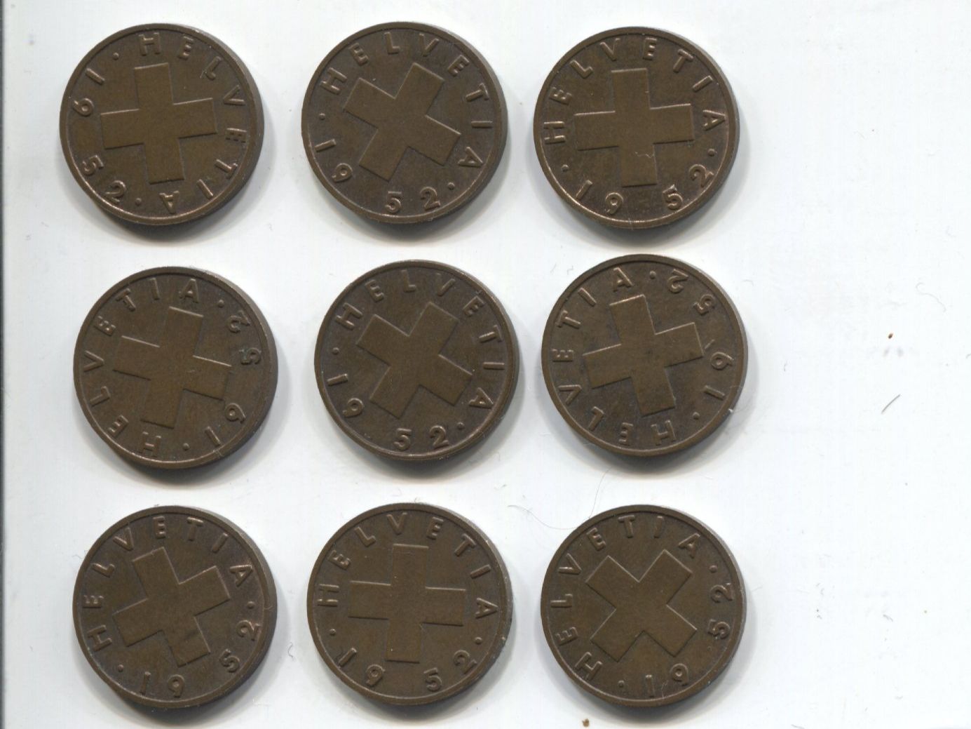 Tutti le monete: Lot 9 x 1 centimes 1952 UNC – Usato da Winterthur venduto da SilverFR