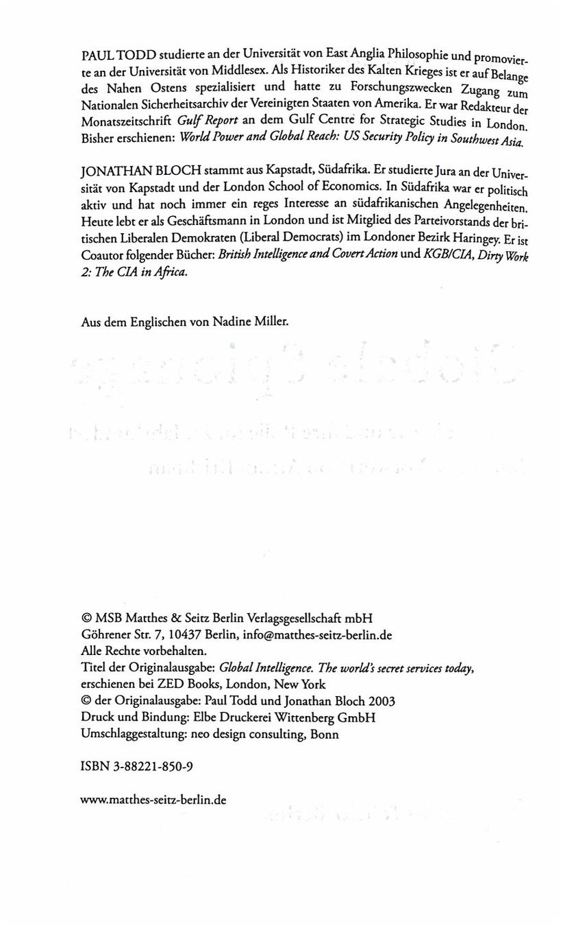 Libri: Todd Paul und Jonathan Bloch, Globale Spionage – Nuovo (secondo la descrizione) da Sarnen venduto da Livres 3