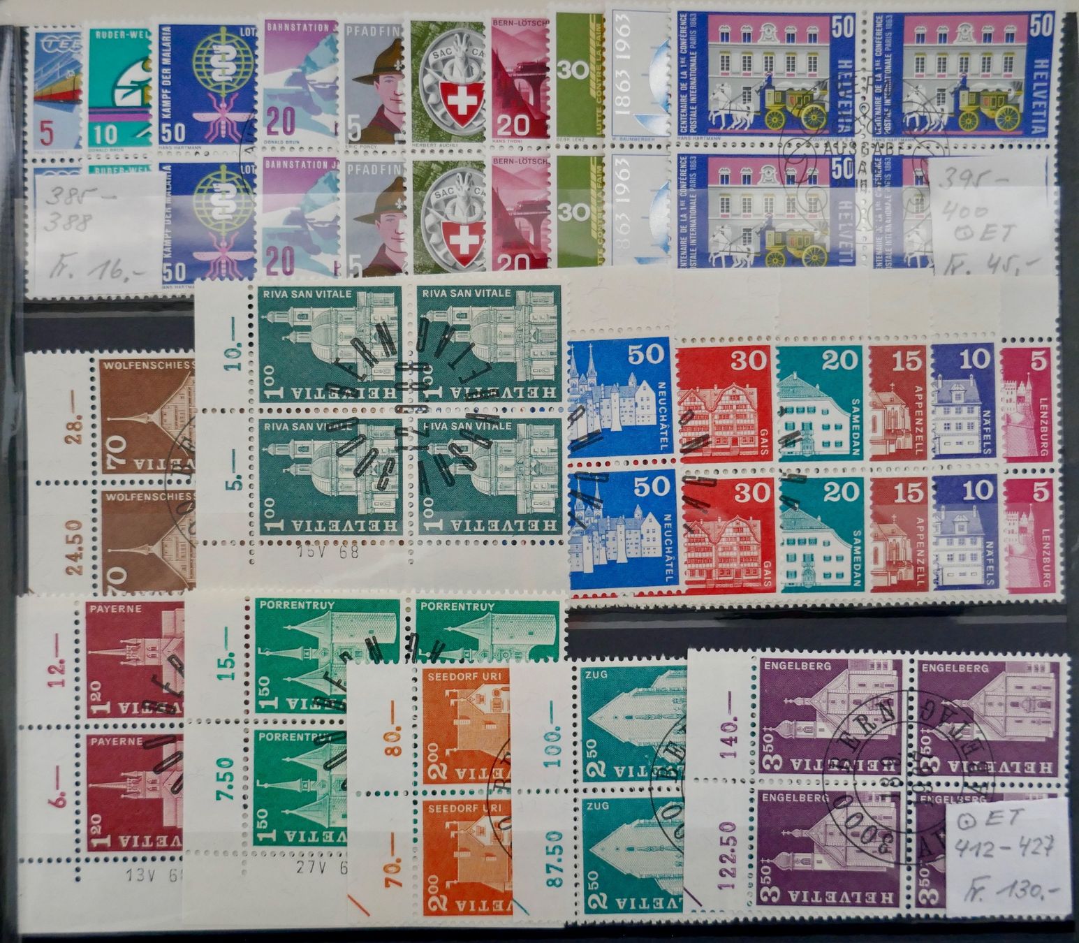 Alle Briefmarken: Lot Viererblöcke/Kleinbögen ET-oder gestempelt 1962 - 1968 – Gebraucht aus Möhlin von PHILABARTIS 2