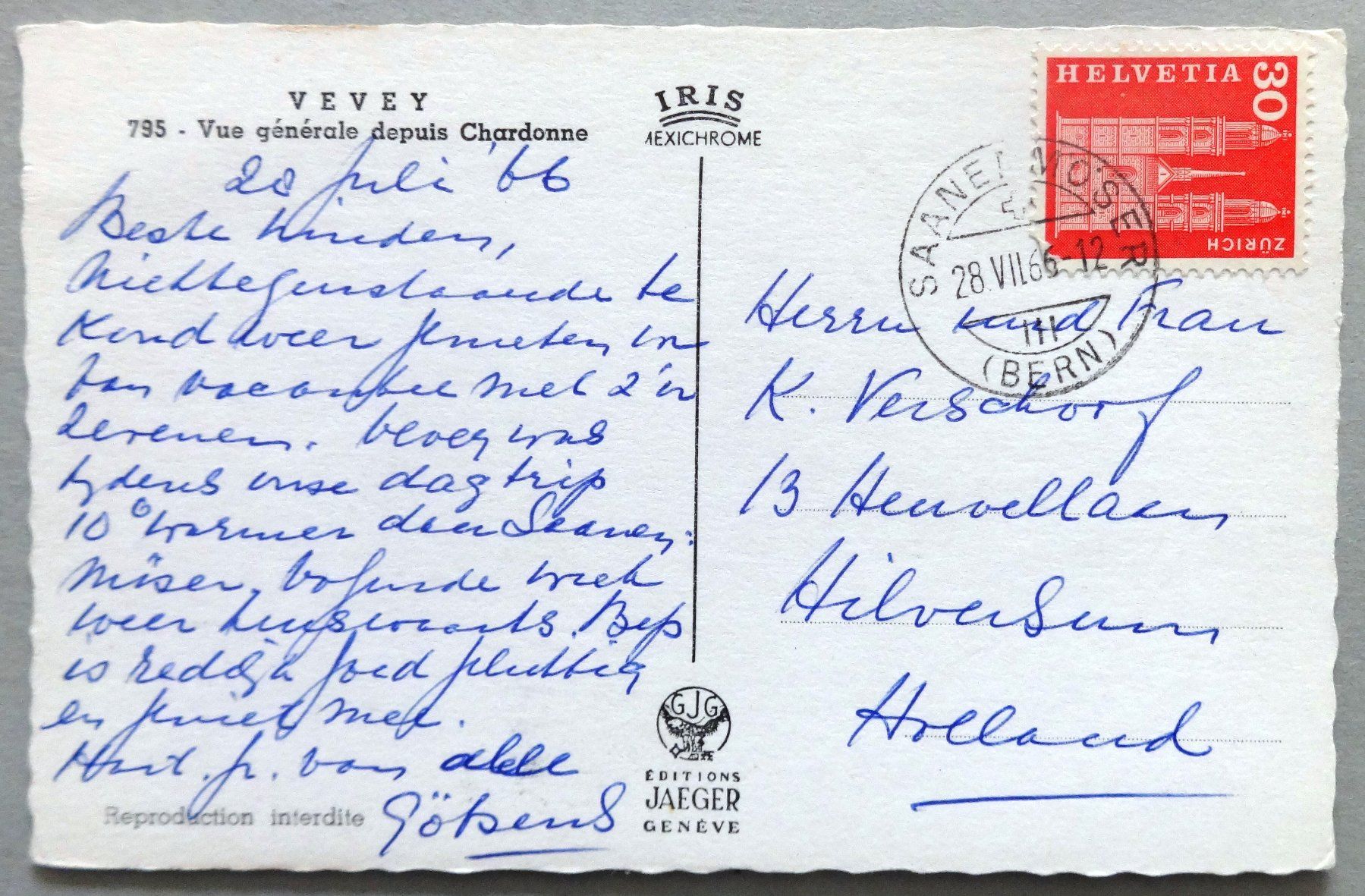 Cartoline postali: Vevey - Vue générale depuis Chardonne – Usato da Fétigny venduto da Billy2miny 1
