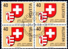 1978 WAPPEN KANTON JURA 4ERBLOCK GESTEMPELT AUSGABETAG-DD332