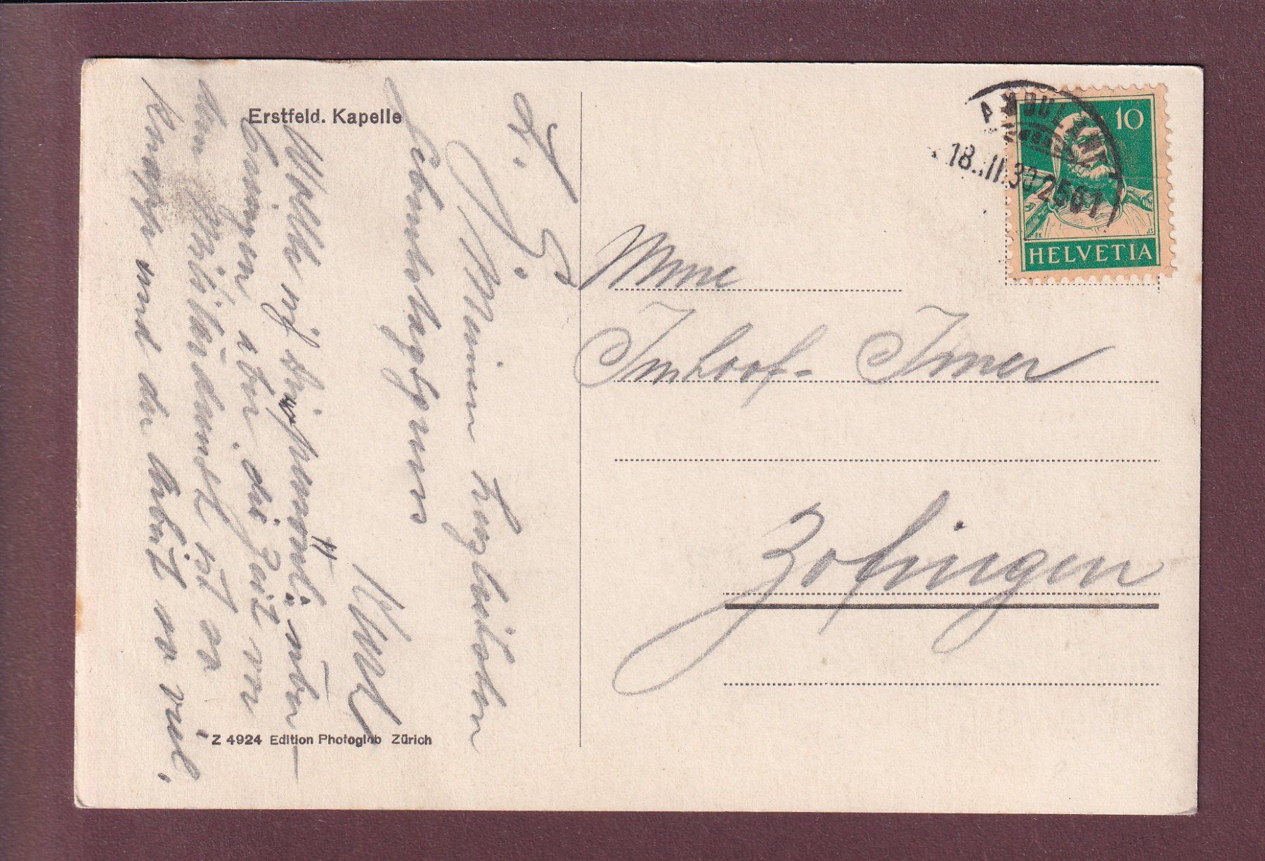 Ansichtskarten: ERSTFELD - Kapelle - 1930 – Gebraucht aus Pully von nicecards 1