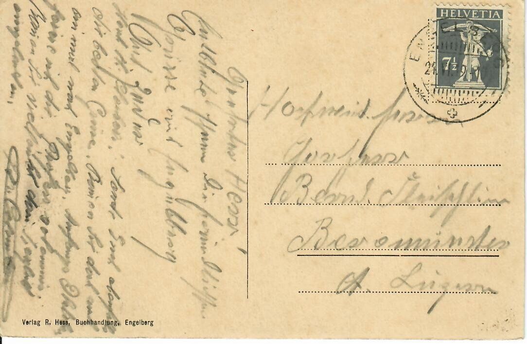 Ansichtskarten: Engelberg 1919 – Gebraucht aus Hochdorf von Ziegel-16 1