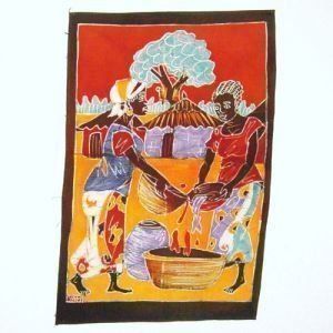 Dipinti: Batik vertical scène villageoise – Nuovo e nell'imballaggio originale da Marsens venduto da fakia