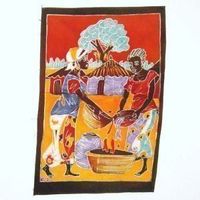 Batik vertical scène villageoise
