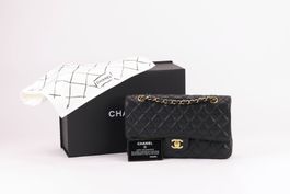 Schwarz Chanel Double Flap Handtasche aus Caviar Leder