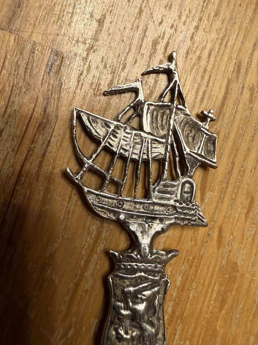 Cucchiai: Antiker vermutlich Silber Löffel mit Schiff Kaffelöffel – Usato da Goldach venduto da Messerguru 2