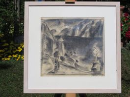 Heinrich Herzig  1887-1964 original Kohlezeichnung